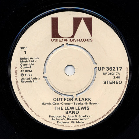 The Lew Lewis Band : Out For A Lark / (You'd Better) Watch Yourself (7", Single, Gen)