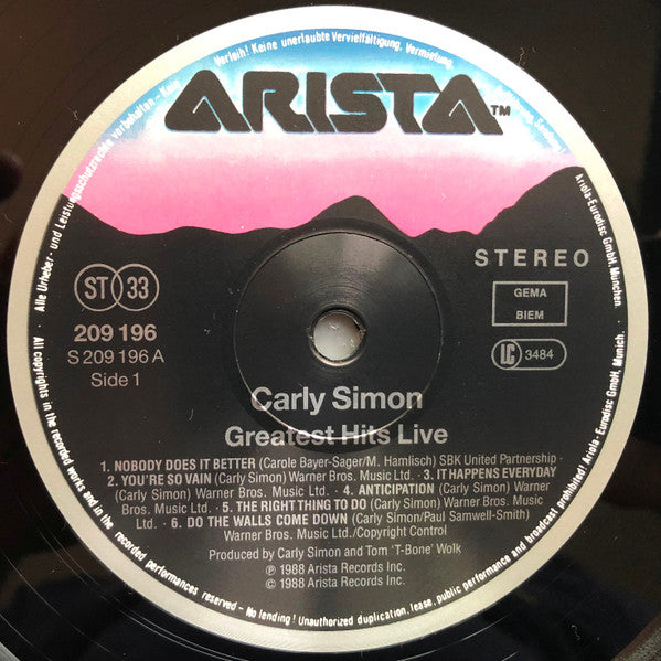 Carly Simon : Greatest Hits Live (LP, Album)