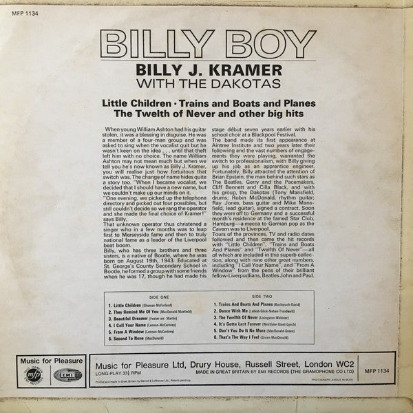 Billy J. Kramer & The Dakotas : Billy Boy (LP, Comp, Mono)