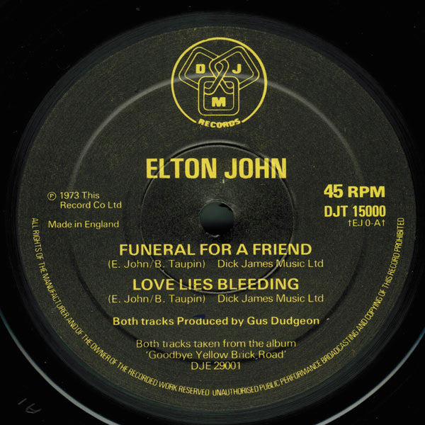 Elton John : Funeral For A Friend / Love Lies Bleeding (12", Single)