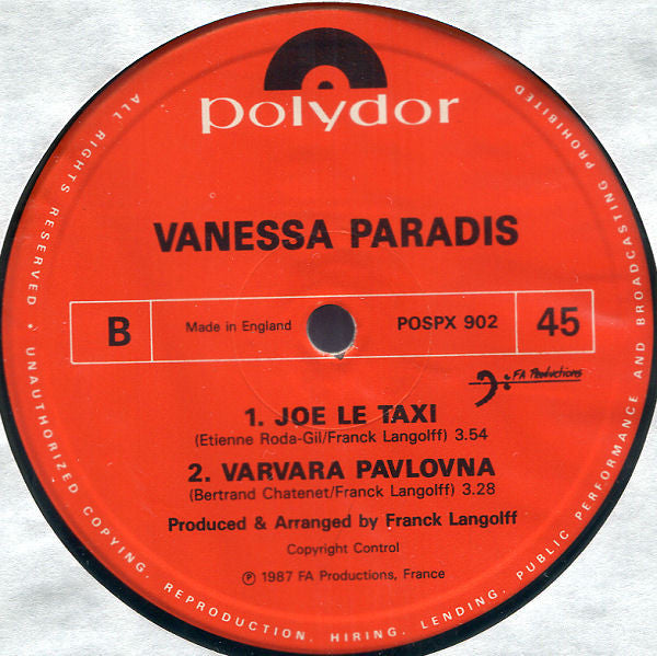 Vanessa Paradis : Joe Le Taxi (12")