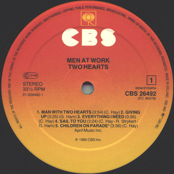 Men At Work : Two Hearts (LP, Album, Gat)