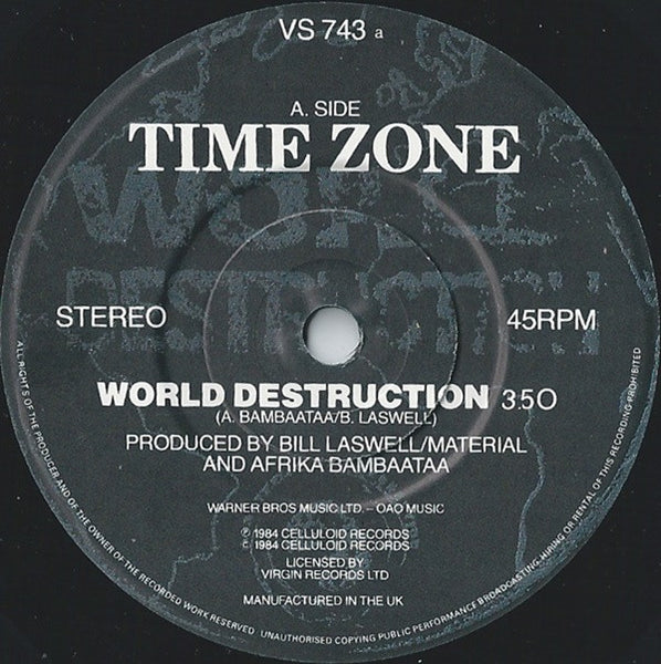 Time Zone Featuring  John Lydon & Afrika Bambaataa : World Destruction (7", Single)