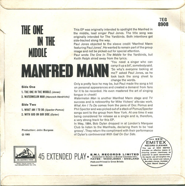 Manfred Mann : The One In The Middle (7", EP, Mono)