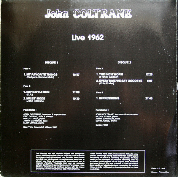 John Coltrane : Live 1962 (2xLP, Comp, P/Unofficial, Gat)