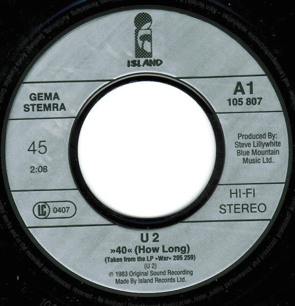 U2 : >40< (How Long) • Two Hearts Beat As One (7", Single)