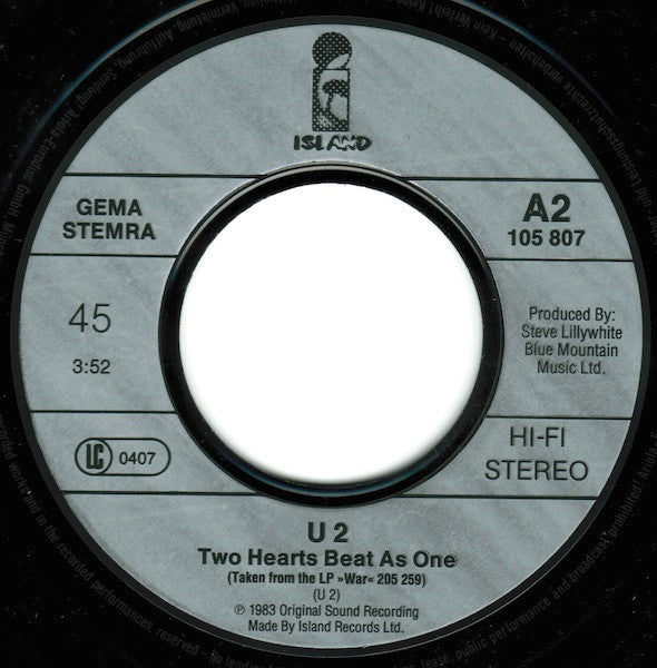 U2 : >40< (How Long) • Two Hearts Beat As One (7", Single)