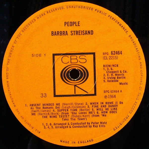 Barbra Streisand : People (LP, Album, Mono, Fli)