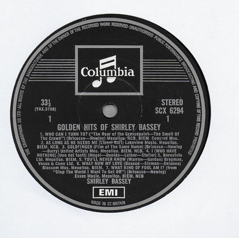 Shirley Bassey : Golden Hits Of Shirley Bassey (LP, Comp, RP, One)