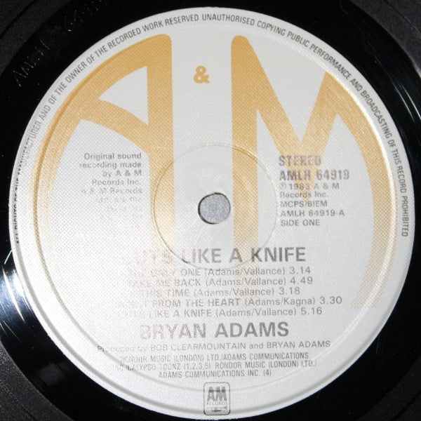 Bryan Adams : Cuts Like A Knife (LP, Album, RE)