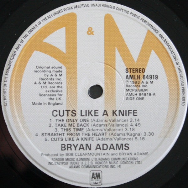 Bryan Adams : Cuts Like A Knife (LP, Album, RE)