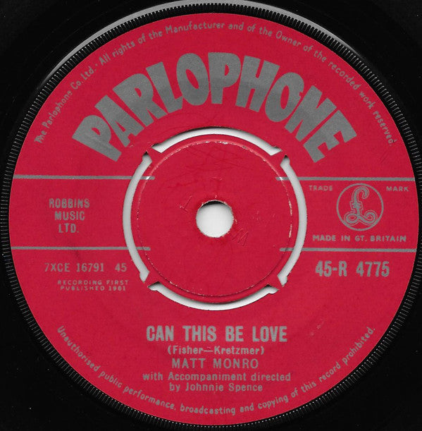 Matt Monro : Can This Be Love (7")