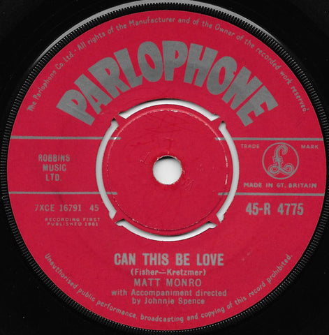 Matt Monro : Can This Be Love (7")