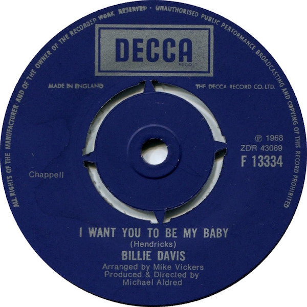 Billie Davis : I Want You To Be My Baby / It's Over (7", Single)