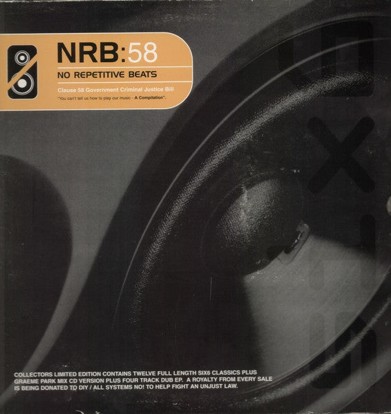 Various : No Repetitive Beats (Clause 58 Government Criminal Justice Bill) Compilation LP (2xLP, Album, Comp, Gat + 12", EP + CD, Mixed + Ltd)