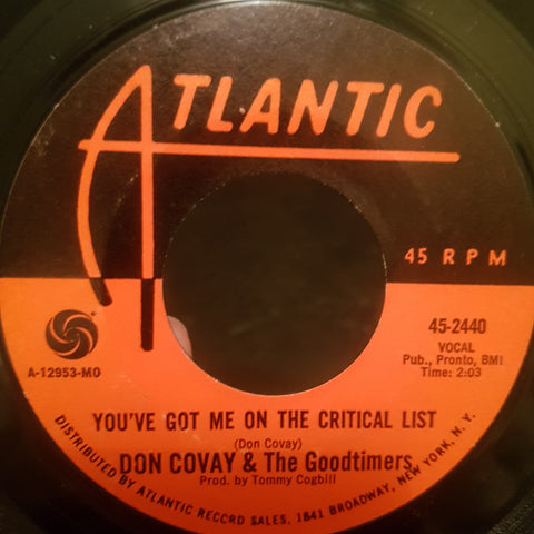 Don Covay & The Goodtimers : Never Had No Love / You've Got Me On The Critical List (7", Single, MO)