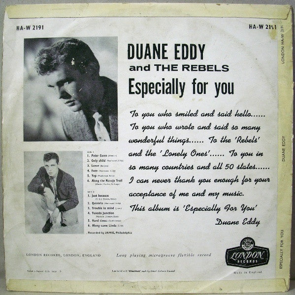 Duane Eddy His "Twangy" Guitar And The Rebels* : Especially For You (LP, Album, Mono)