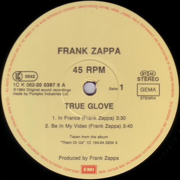 Frank Zappa : True Glove (12", Maxi)