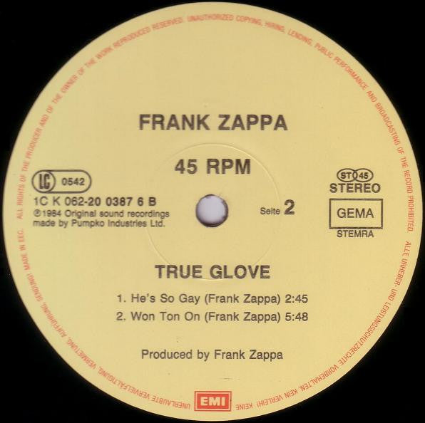 Frank Zappa : True Glove (12", Maxi)