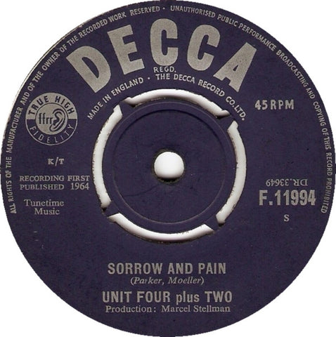 Unit Four Plus Two : Sorrow And Pain (7")