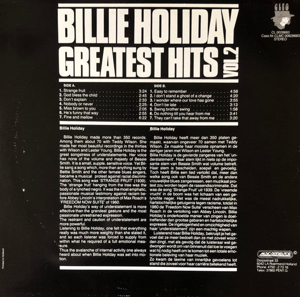 Billie Holiday : Greatest Hits Vol.2 (LP, Comp)