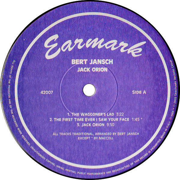 Bert Jansch : Jack Orion (LP, Album, RE, Gat)