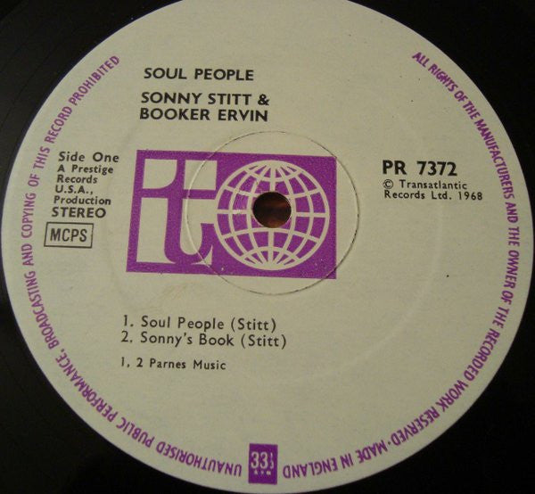 Sonny Stitt With Booker Ervin & Don Patterson : Soul People (LP, Album, RE)