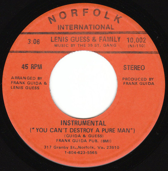 Lenis Guess & Family : You Can't Destroy A Pure Man (7", Single)