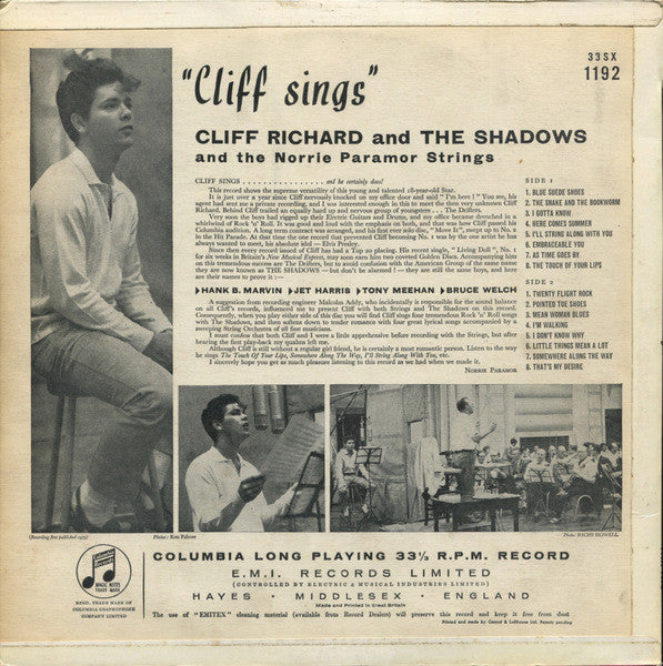 Cliff Richard And The Shadows* And The Norrie Paramor Strings : Cliff Sings (LP, Album, Mono, Gre)