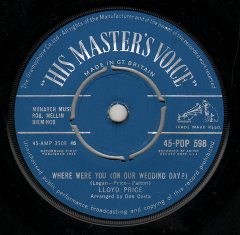 Lloyd Price : Where Were You (On Our Wedding Day?) (7", Single)