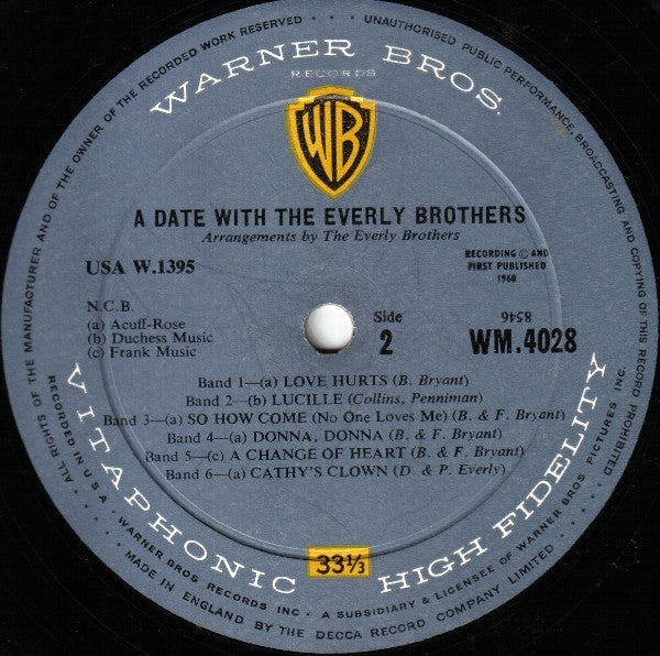 Everly Brothers : A Date With The Everly Brothers (LP, Album, Mono, Gat)