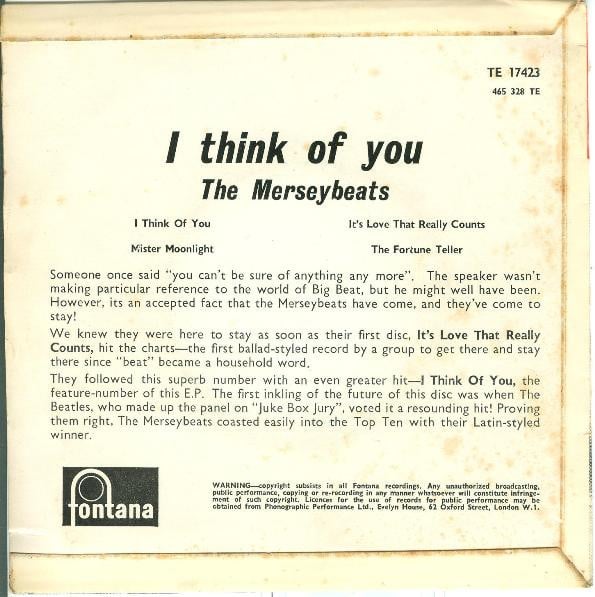 The Merseybeats : I Think Of You (7", EP)