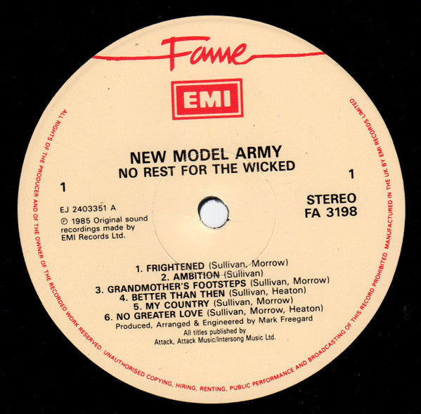 New Model Army : No Rest For The Wicked (LP, Album, RE)