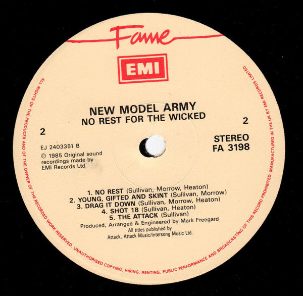 New Model Army : No Rest For The Wicked (LP, Album, RE)