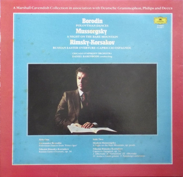 Borodin* / Mussorgsky* / Rimsky-Korsakov* - Chicago Symphony Orchestra*, Daniel Barenboim : Borodin: Polovtsian Dances / Mussorgsky: A Night On The Bare Mountain / Rimsky-Korsakov: Russian Easter Overture / Capriccio Espanol (LP, Album, RE)