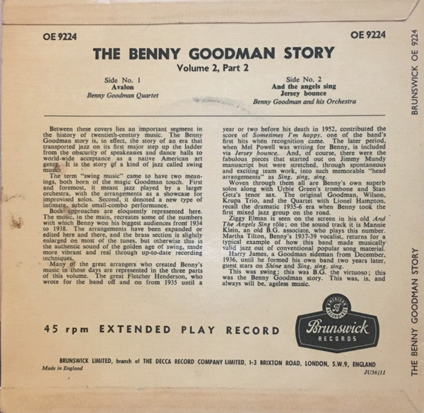 The Benny Goodman Quartet / Benny Goodman And His Orchestra : The Benny Goodman Story Volume 2, Part 2 (7", EP)