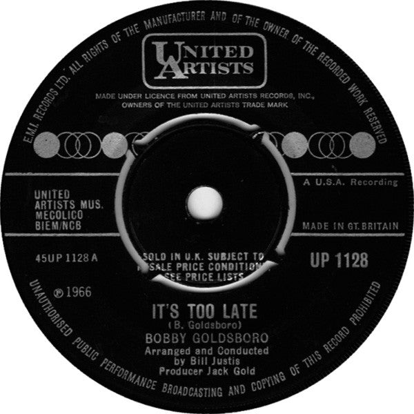 Bobby Goldsboro : It's Too Late / I'm Goin' Home (7")