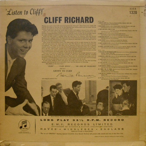 Cliff Richard : Listen To Cliff! (LP, Album, Mono)