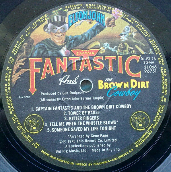 Elton John : Captain Fantastic And The Brown Dirt Cowboy (LP, Album, Gat)