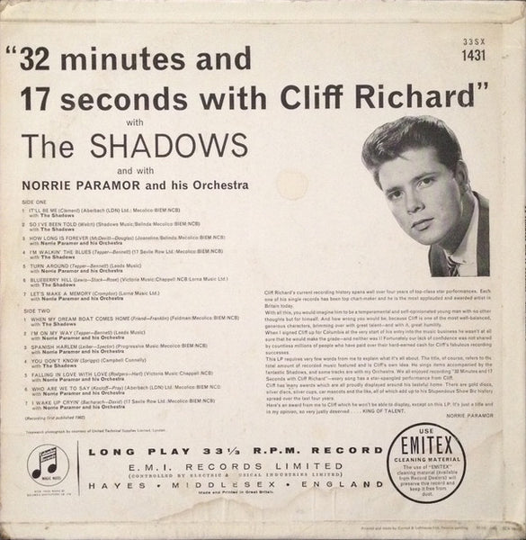 Cliff Richard And The Shadows* And Norrie Paramor And His Orchestra : 32 Minutes And 17 Seconds With Cliff Richard (LP, Album, Mono, Bla)