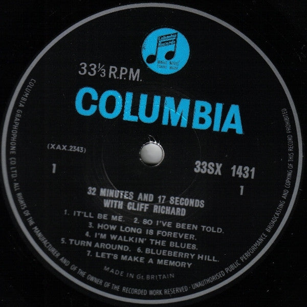 Cliff Richard And The Shadows* And Norrie Paramor And His Orchestra : 32 Minutes And 17 Seconds With Cliff Richard (LP, Album, Mono, Bla)
