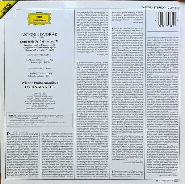 Antonín Dvořák, Lorin Maazel, Wiener Philharmoniker : Symphonie No. 7  (LP)