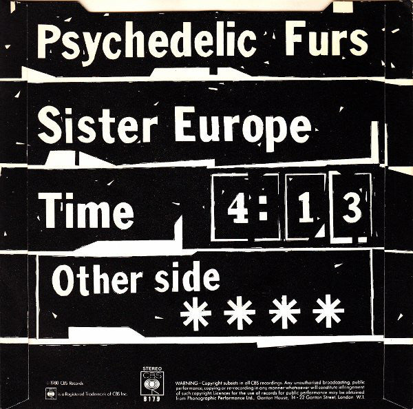 The Psychedelic Furs : Sister Europe (7", Single)