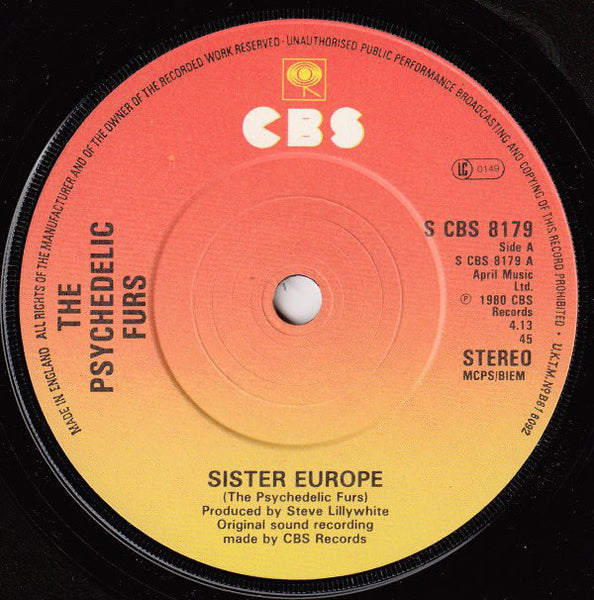 The Psychedelic Furs : Sister Europe (7", Single)