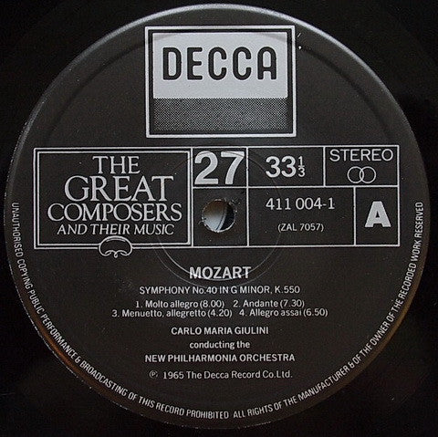 Mozart* - New Philharmonia Orchestra, Carlo Maria Giulini : Symphony No. 40 In G Minor, K.550 And Symphony No. 41 In C, K.551 'Jupiter' (LP, Album, RE)