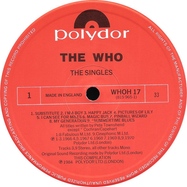 The Who : The Singles (LP, Comp, Mono)