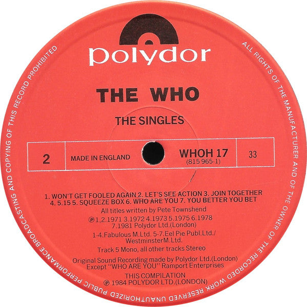 The Who : The Singles (LP, Comp, Mono)