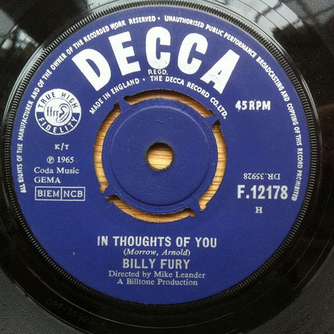 Billy Fury : In Thoughts Of You (7", Single)