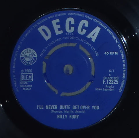 Billy Fury : I'll Never Quite Get Over You (7", Single)