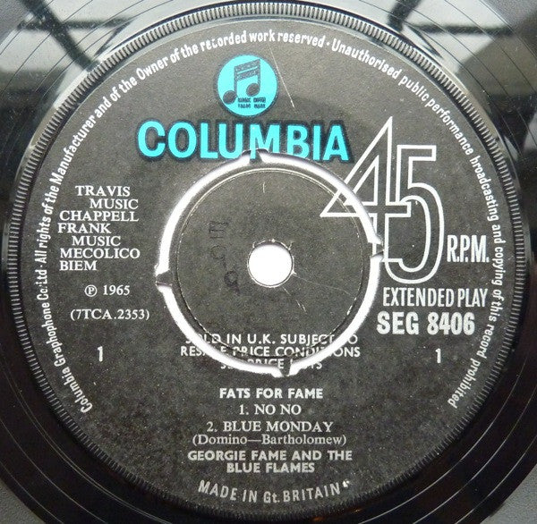 Georgie Fame & The Blue Flames : Fats For Fame (7", EP)